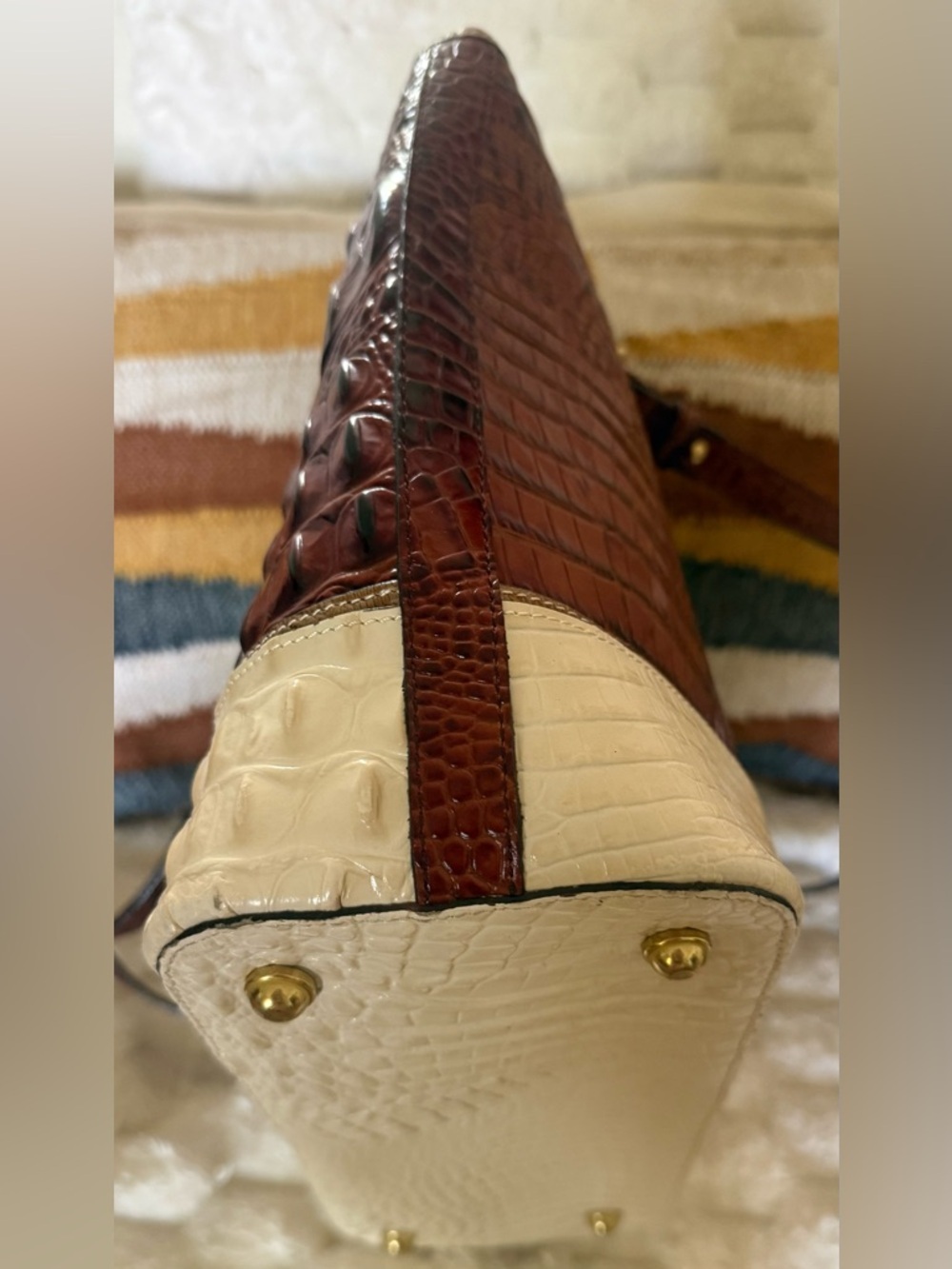 Brahmin Asher Tote Pecan Cream Croc Embossed Leather Bag VGUC - Picture 11 of 16